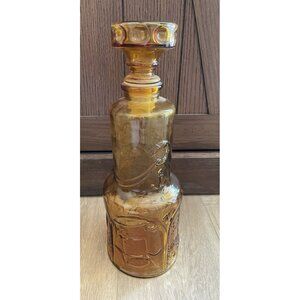 Empoli Italian Amber Glass Nautical  Ship  Sun Design Bottle Decanter With Top